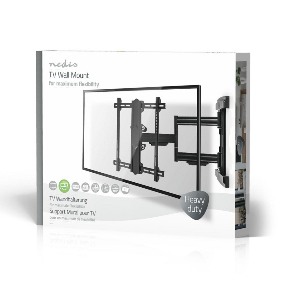 Nedis TVWM6550BK Vollbewegliche-TV-Wandhalterung 37 - 80 "  50 kg | kippbar | drehbar | Minimaler Wandabstand: 70 mm |