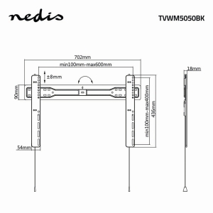 Nedis TVWM5050BK Feste TV-Wandhalterung 37 - 70 " 35 kg | Minimaler Wandabstand: 18 mm | Stahl | Schwarz