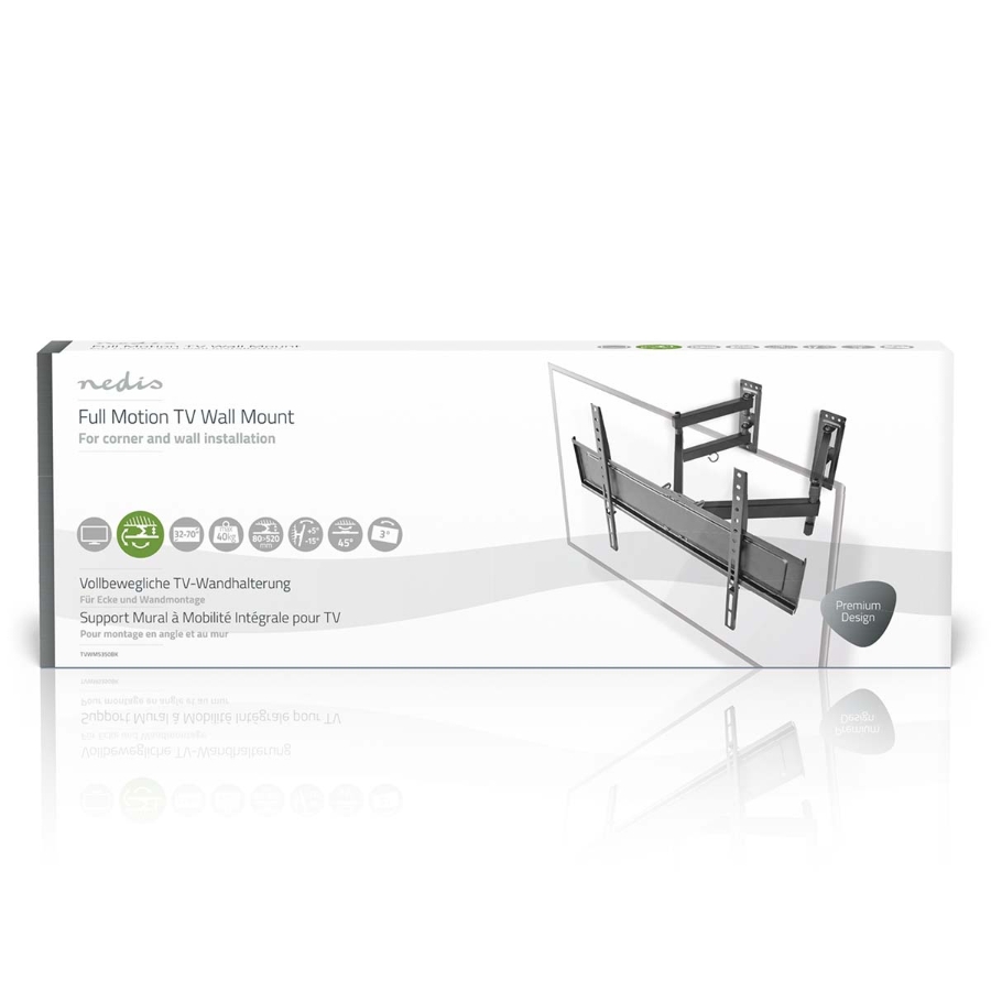 Nedis TVWM5350BK Vollbewegliche-TV-Wandhalterung 32 - 70 " 40 kg | kippbar | drehbar | Minimaler Wandabstand: 80 mm | 