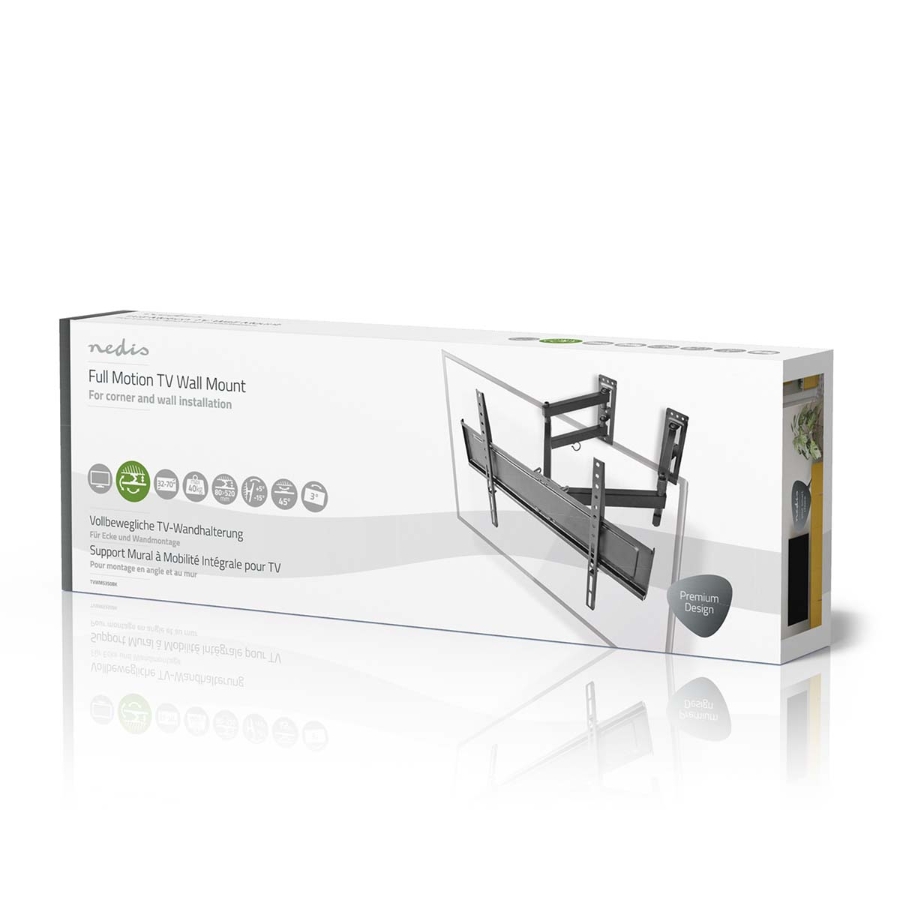 Nedis TVWM5350BK Vollbewegliche-TV-Wandhalterung 32 - 70 " 40 kg | kippbar | drehbar | Minimaler Wandabstand: 80 mm | 