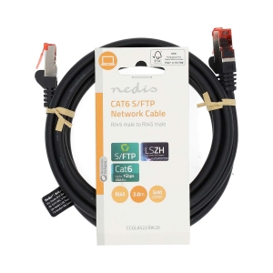 Nedis CCGL85221BK20 CAT6-Netzwerkkabel RJ45 Stecker | RJ45 Stecker S/FTP | 2.00 m | Rund | LSZH | Schwarz| Label