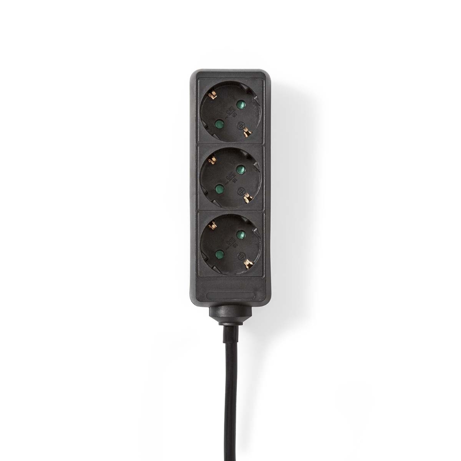 Nedis ESOC350F1BK Steckdosenleiste |3-Wege | 5.00 m | 3680 W| 16 A Erdung: Seitenkontakte| 230 V AC 50/60 Hz| Buchsenwinkel:45°