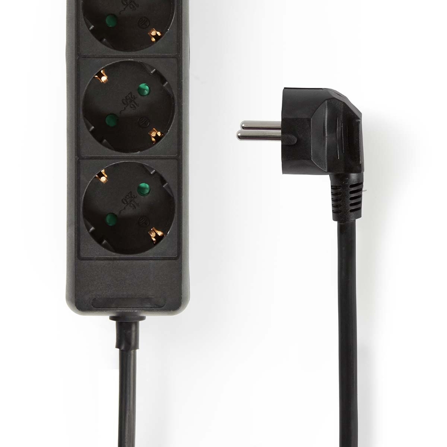 Nedis ESOC350F1BK Steckdosenleiste |3-Wege | 5.00 m | 3680 W| 16 A Erdung: Seitenkontakte| 230 V AC 50/60 Hz| Buchsenwinkel:45°