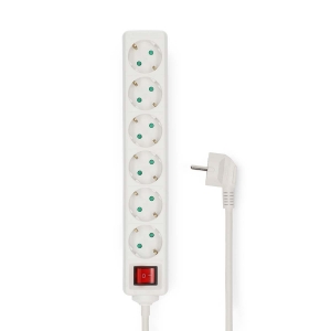 Nedis ESOC630F2WT Steckdosenleiste |6-Wege | 3.00 m | 3680 W| 16 A Erdung: Seitenkontakte| 230 V AC 50/60 Hz| Buchsenwinkel:45°