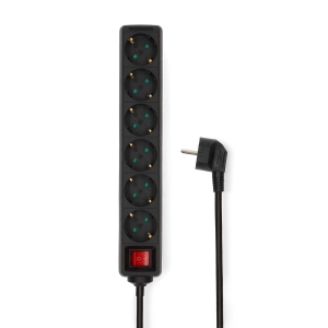 Nedis ESOC630F2BK Steckdosenleiste |6-Wege | 3.00 m | 3680 W| 16 A Erdung: Seitenkontakte| 230 V AC 50/60 Hz| Buchsenwinkel:45°