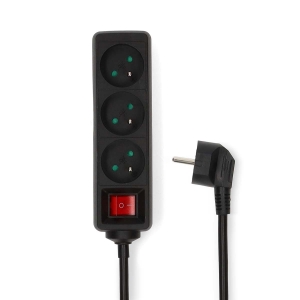 Nedis ESOC350E2BK Steckdosenleiste |3-Wege | 5.00 m | 3680 W| 16 A Erdung: Seitenkontakte| 230 V AC 50/60 Hz| Buchsenwinkel:45°