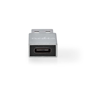 Nedis CCGB60925GY USB-A Adapter | USB 3.2 Gen 1 | USB-A Stecker | USB-C™ Buchse | 5 Gbps | Rund | Vernickelt | Schwarz | Box
