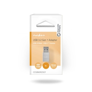 Nedis CCGB60925GY USB-A Adapter | USB 3.2 Gen 1 | USB-A Stecker | USB-C™ Buchse | 5 Gbps | Rund | Vernickelt | Schwarz | Box
