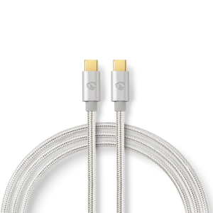Nedis CCTB60800AL20| USB 2.0| USB-C™ Stecker| USB-C™ Stecker| 100W 480 Mbps | Vergoldet | 1.00 m | Rund | Geflochten / Nylon |