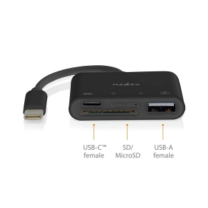 Nedis CCGB64780BK01 USB-Hub 1x USB-C™ | 1x USB A / 1x USB-C™  4-Port ports| USB 2.0| Stromversorgung über USB| SD& MicroSD