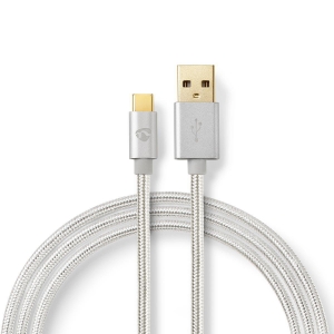 Nedis CCTB60600AL20 USB-Kabel USB 2.0|USB-A Stecker| USB-C Stecker 15 W | 480 Mbps| Vergoldet| 2.00 m| Rund| Geflochten/Nylon