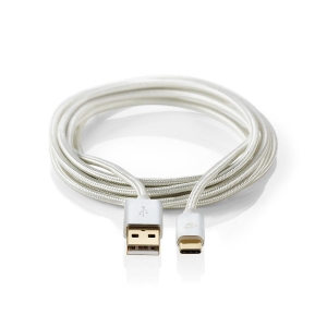 Nedis CCTB60600AL20 USB-Kabel USB 2.0|USB-A Stecker| USB-C Stecker 15 W | 480 Mbps| Vergoldet| 2.00 m| Rund| Geflochten/Nylon