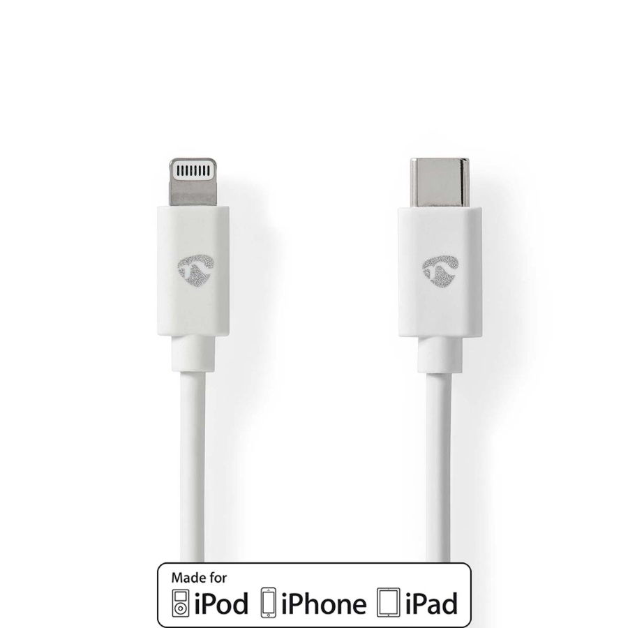 Nedis CCGL39650WT20 Lightning Kabel USB 2.0 |Apple Lightning 8-Pin USB-C™ Stecker | 480 Mbps | Vernickelt | 1.00 m | Rund | PVC