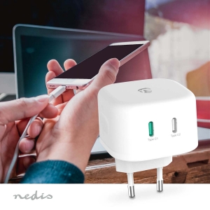 Nedis WCGPD45W100WT Netzladegerät 45 W | GaN | PD3.0 45W |Weiss Schnellladefunktion| 2.25 A / 3.0 A | Ausgänge: 2| 2x USB-C