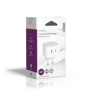 Nedis WCGPD45W100WT Netzladegerät 45 W | GaN | PD3.0 45W |Weiss Schnellladefunktion| 2.25 A / 3.0 A | Ausgänge: 2| 2x USB-C
