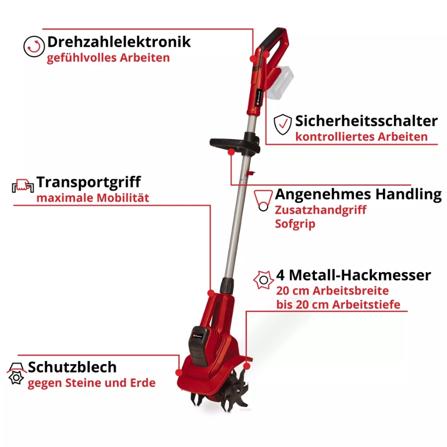 Einhell GE-CR 18/20 Li E - Solo Akku-Bodenhacke 