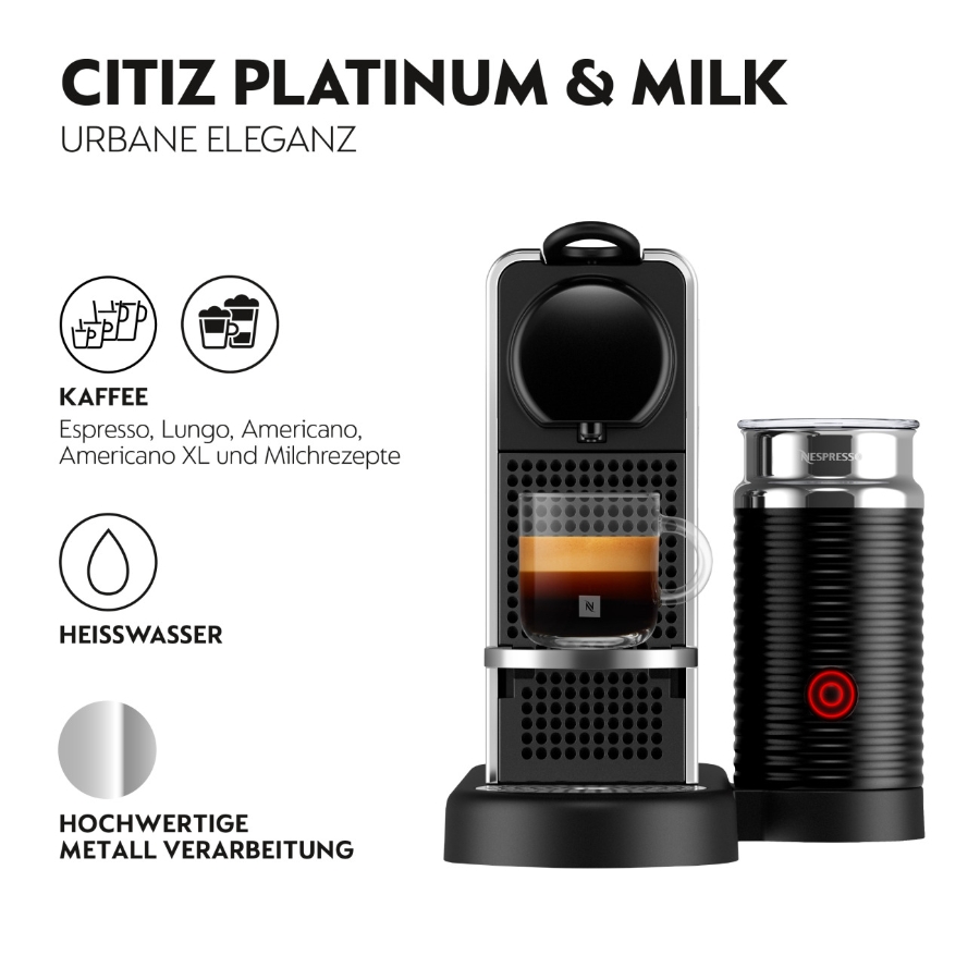 Krups XN630D CitiZ&Milk Platinum Nespresso Kapselmaschine 