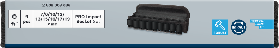 BOSCH Professional PRO Impact Steckschlüsselsatz Set, 3/8", Standard, 9-tlg. 2608003036