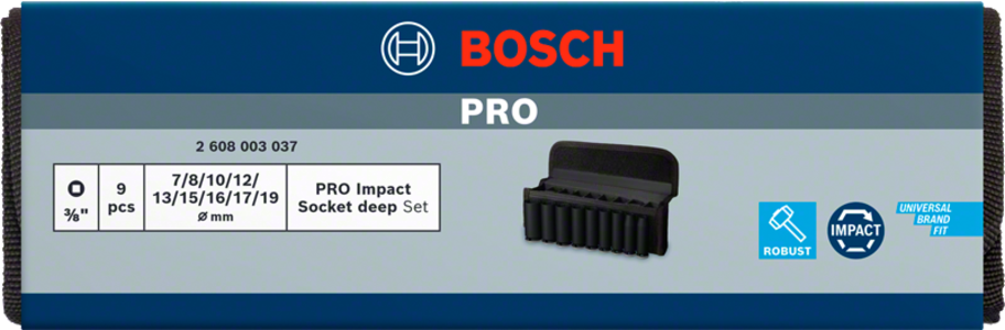 BOSCH Professional PRO Impact Socket Set, 3/8", tief, 9-tlg. 2608003037