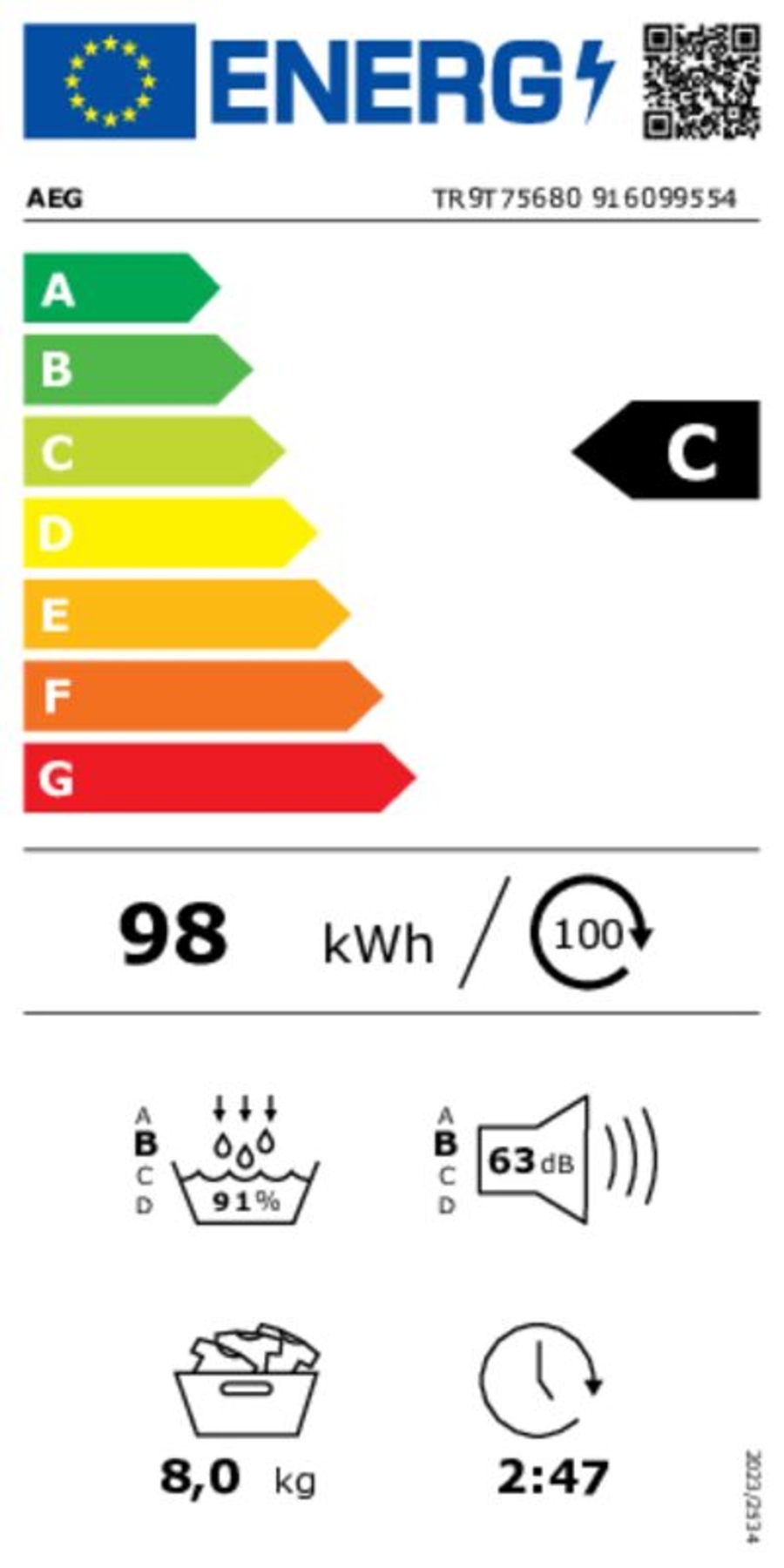 AEG LAVATHERM TR9T75680 Wärmepumpentrockner  Stand 8 kg 