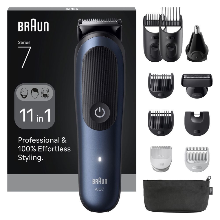 Braun Personal Care AIO7540 All-in-One Series 7, 11-in-1 Groomingset, ProBlade,  AutoSense, 120 Min Akku, Blau