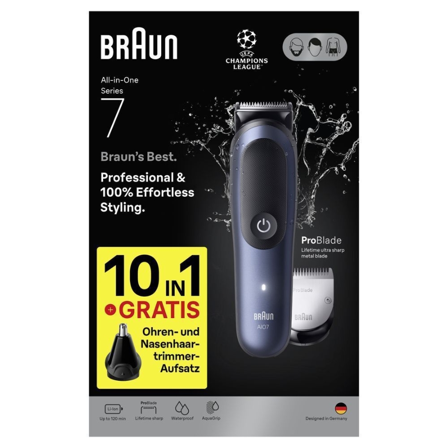 Braun Personal Care AIO7540 All-in-One Series 7, 11-in-1 Groomingset, ProBlade,  AutoSense, 120 Min Akku, Blau