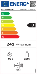 Elektrabregenz KSN 99351 Kühl-Gefrierkombination 180 cm, Nofrost, ErnteFrisch,301 Liter