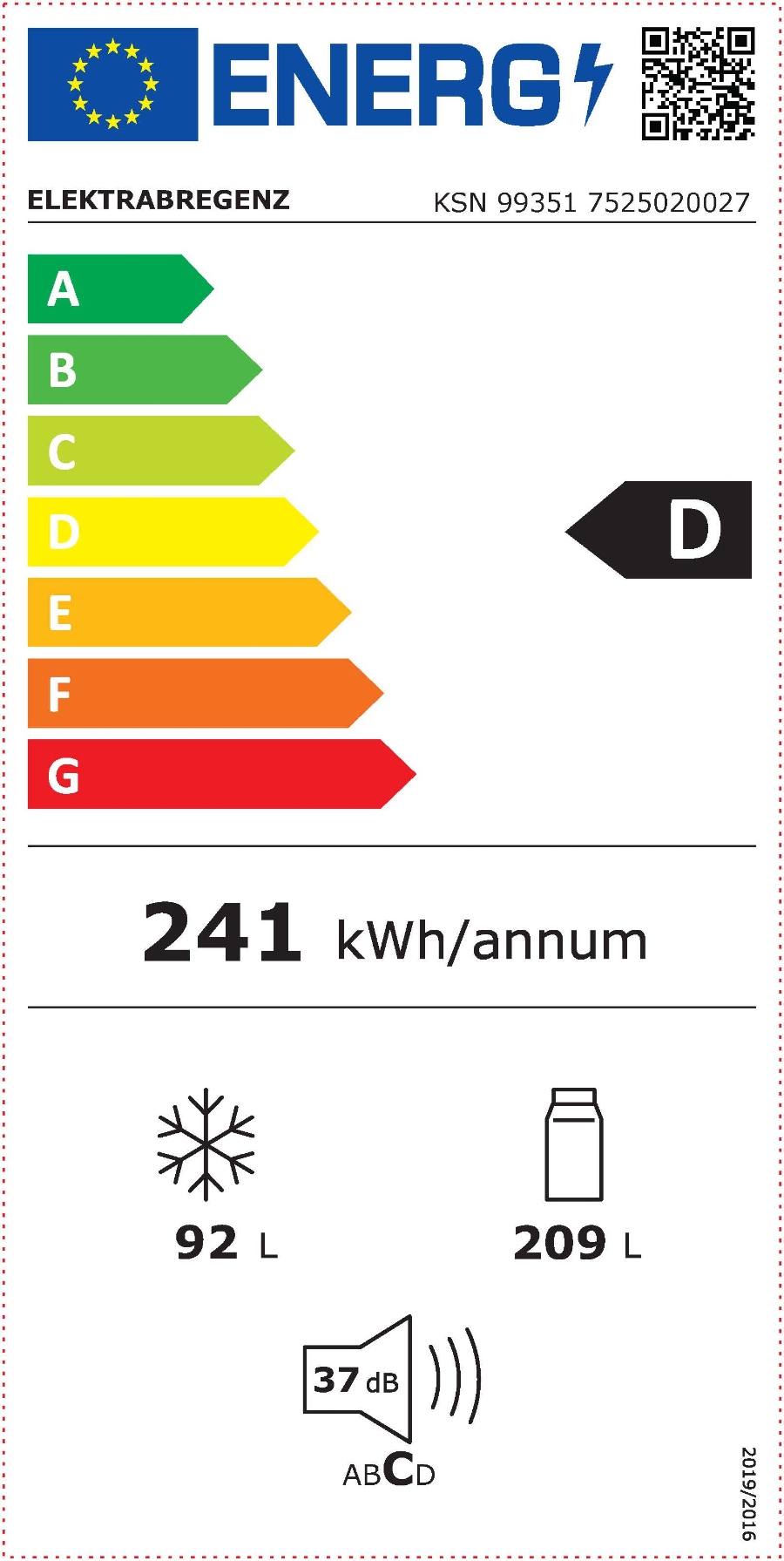 Elektrabregenz KSN 99351 Kühl-Gefrierkombination 180 cm, Nofrost, ErnteFrisch,301 Liter