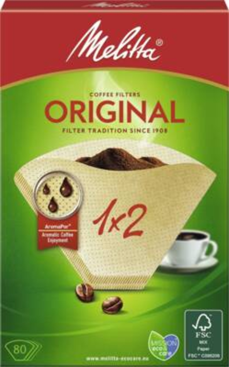 Melitta Filtertüten 1x2/80-Stück Grösse 2 Braun
