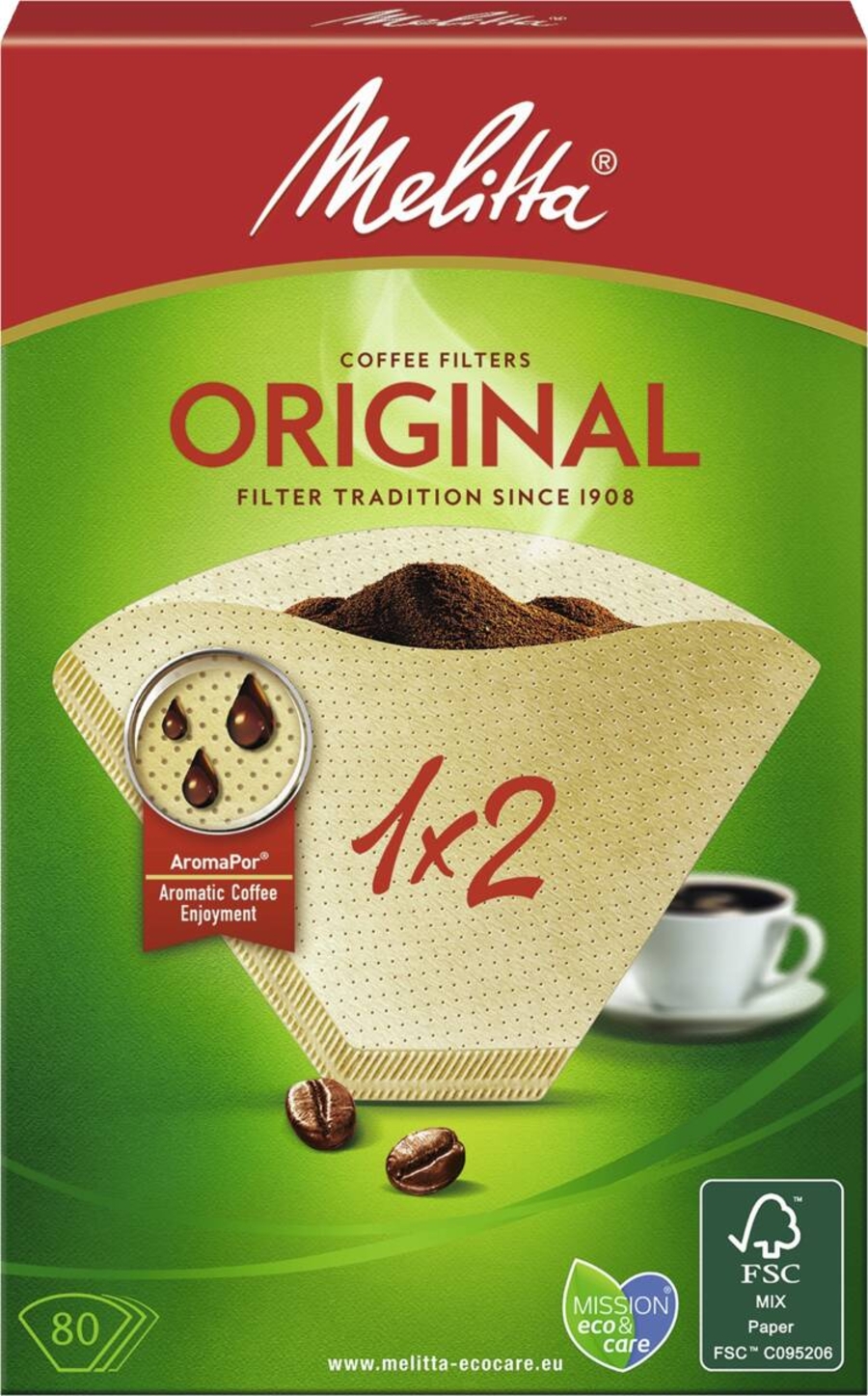 Melitta Filtertüten 1x2/80-Stück Grösse 2 Braun
