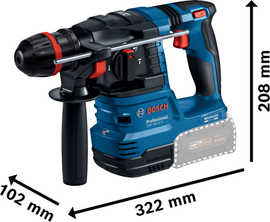 BOSCH Professional GBH 18V-22 X Akku-Bohrhammer mit ONECHUCK  mit 2 x Akku GBA 18V 4.0Ah  0611924001