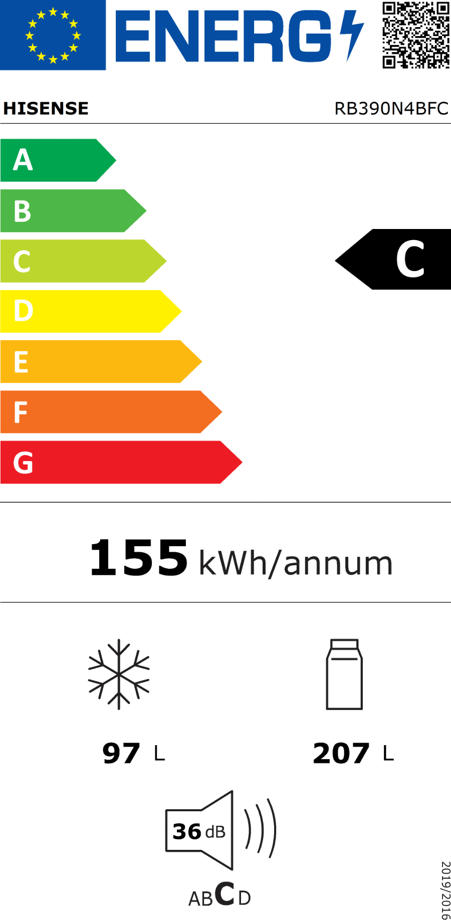 Hisense RB390N4BFC Kühl-Gefrierkombination Stand 186cm,304l Total NoFrost