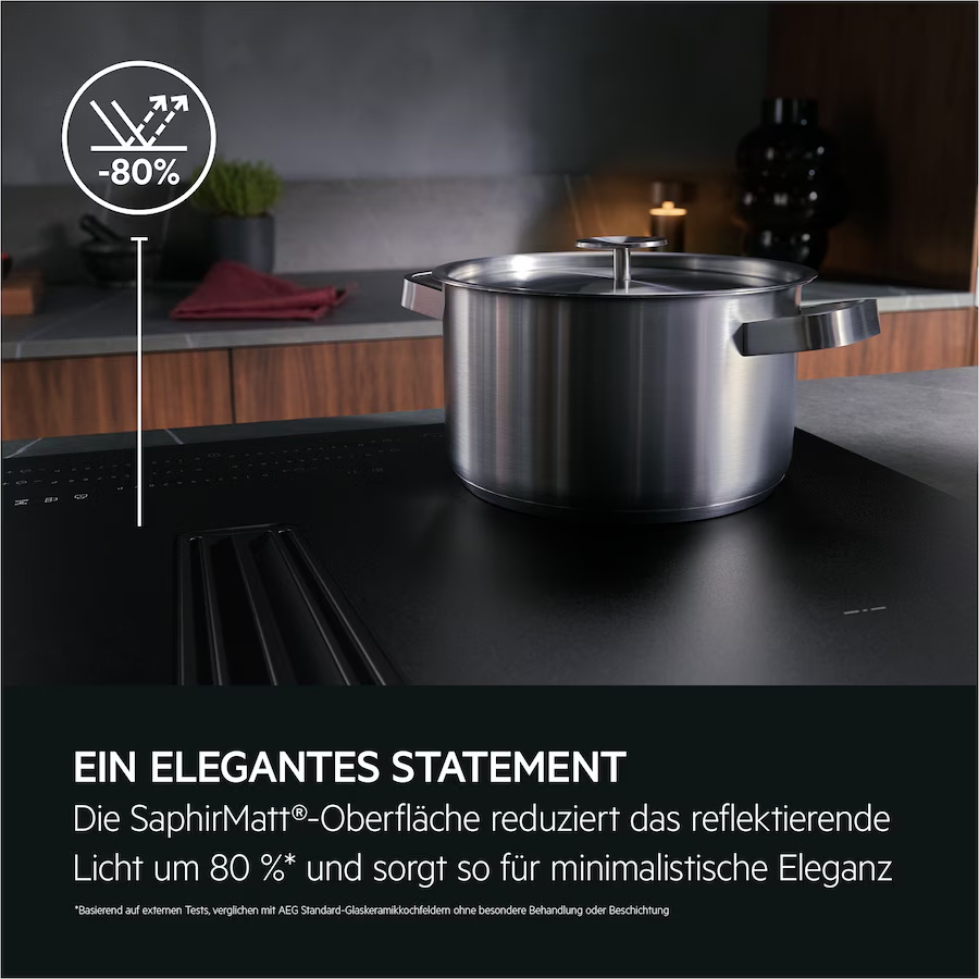 AEG XCD6847AS Induktionskochfeld mit Kochfeldabzug autark   SaphirMatt® / Muldenlüfter / Umluft / 83cm