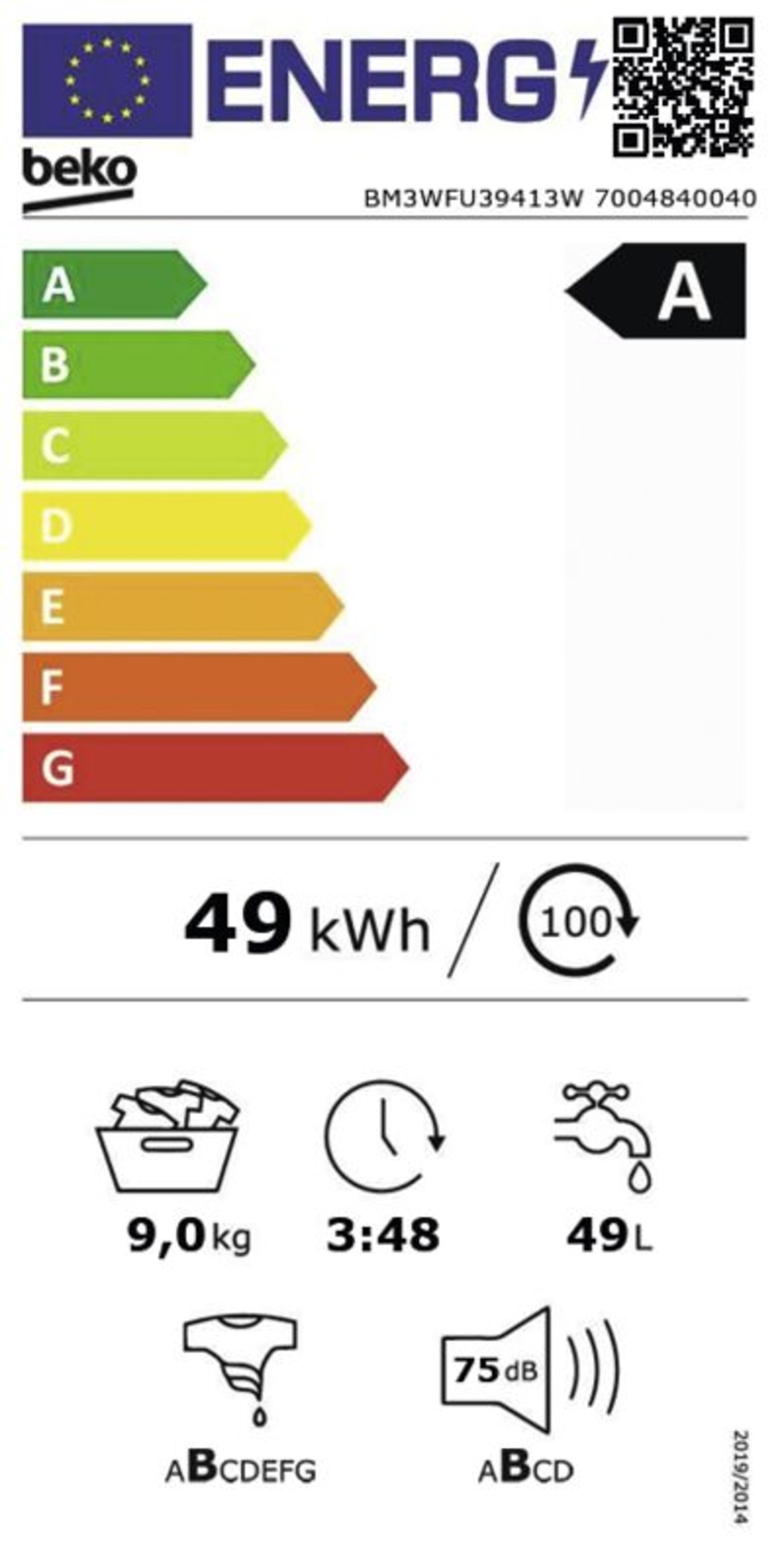 Beko BM3WFU39413W Waschmaschine, 1-9 kg, 1400 U/min weiß 