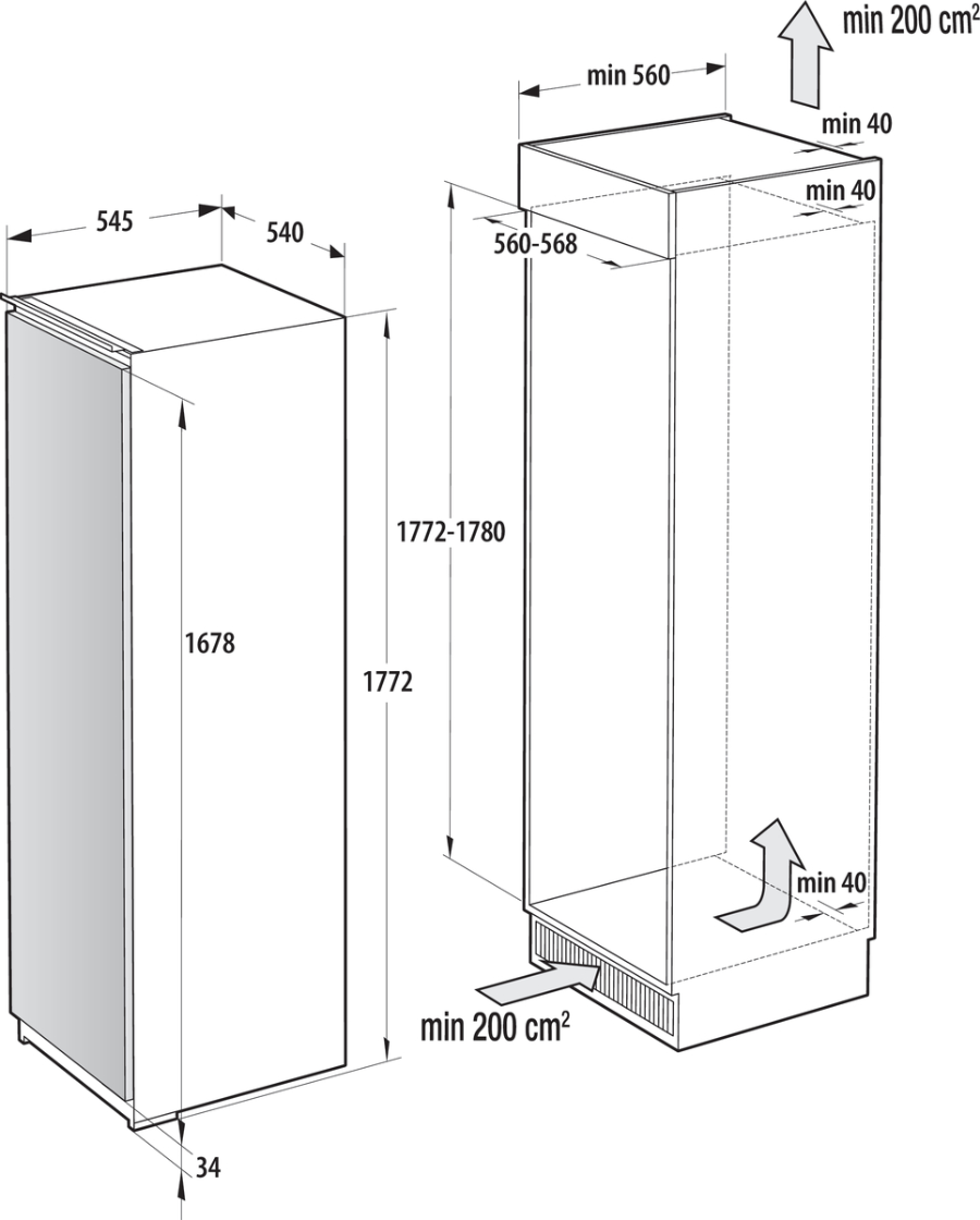 Gorenje RI517E41WF Kühlschrank Einbau 178cm Weiss Schlepptür