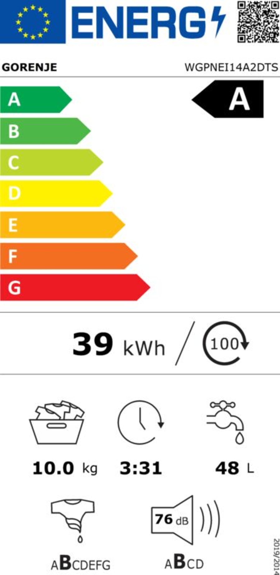 Gorenje WGPNEI14A2DTS Waschmaschine Stand 60 cm 10 kg 