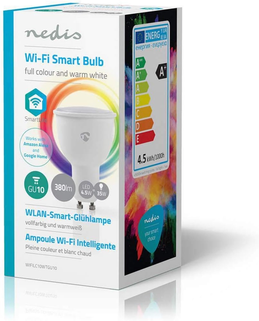 Nedis WIFILC10WTGU10 WLAN Smart LED-Lampe | Vollfarbig und warmweiß | GU10