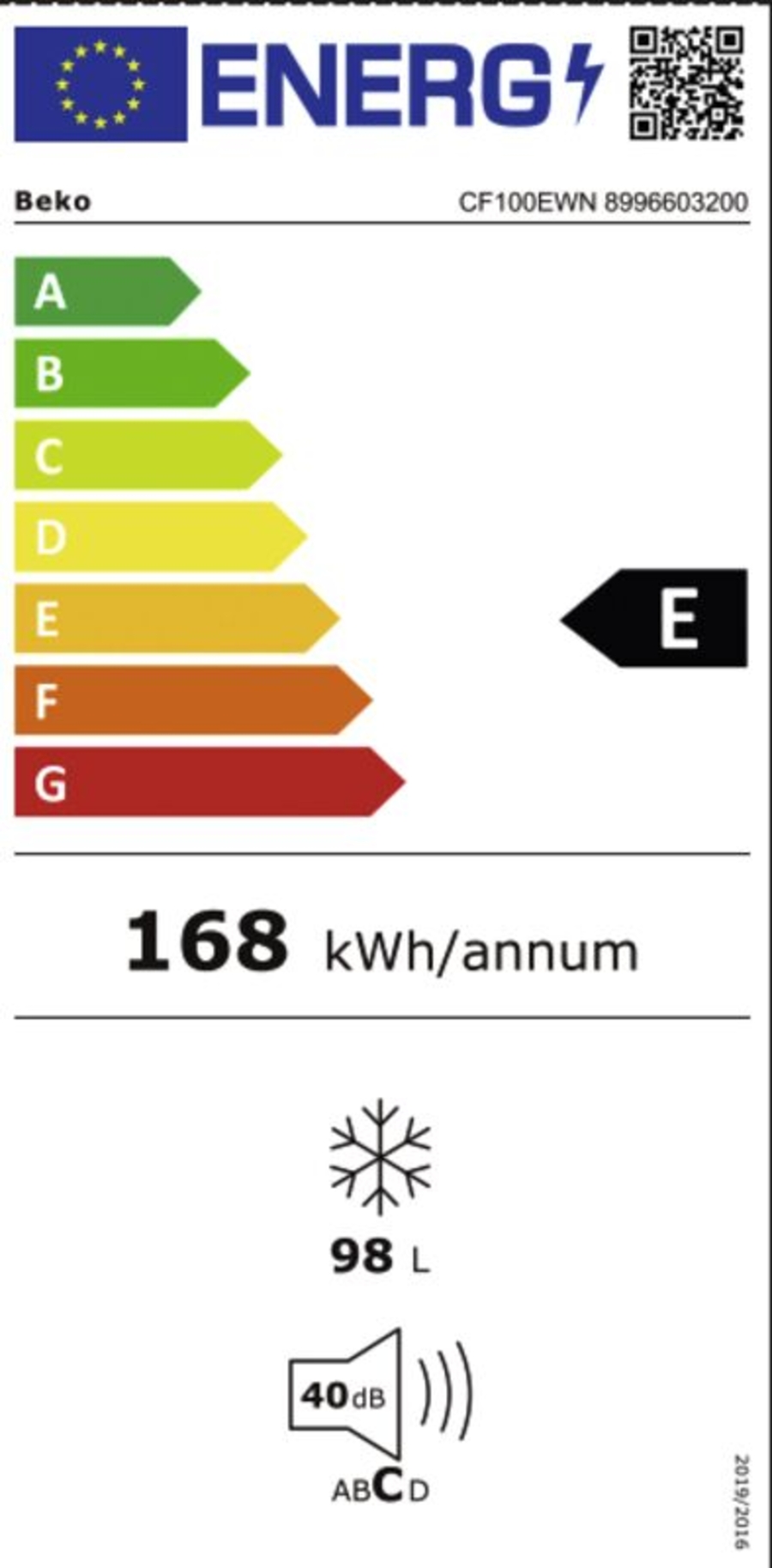Beko CF100EWN Gefriertruhe 98 Liter, H:84,5cm, B:54,5cm, E 