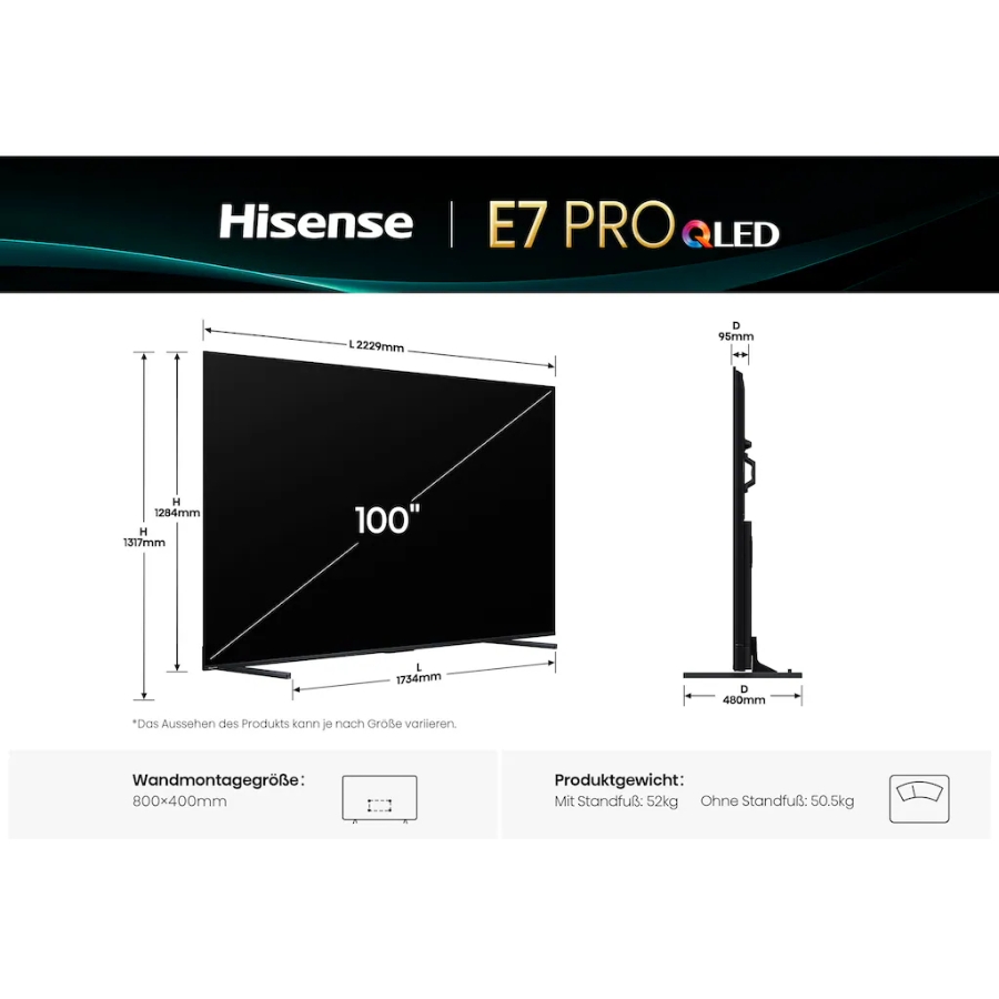 Hisense 100E7Q PRO  QLED-Fernseher 4K Ultra HD, Smart-TV, 4K UHD QLED