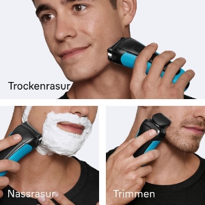 Braun Personal Care 3010BT Series 3+ Elektrorasierer, Barttrimmer Aufsatz, Nass & Trockenrasierer