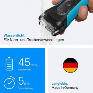 Braun Personal Care 3010BT Series 3+ Elektrorasierer, Barttrimmer Aufsatz, Nass & Trockenrasierer