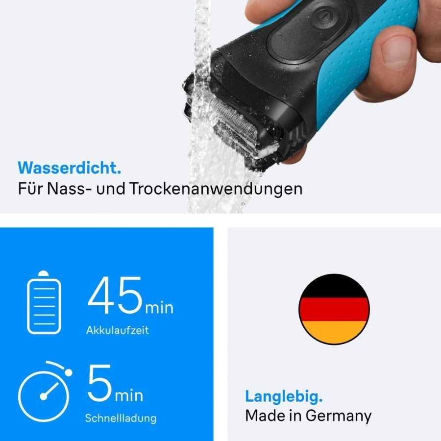 Braun Personal Care 3010BT Series 3+ Elektrorasierer, Barttrimmer Aufsatz, Nass & Trockenrasierer