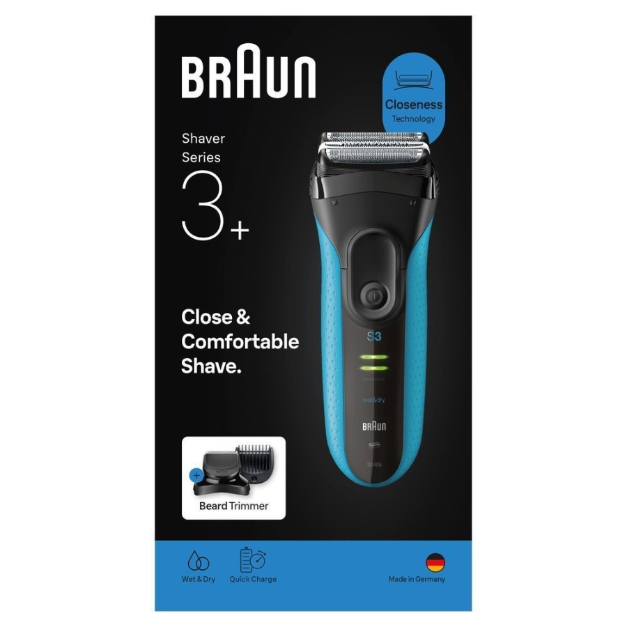 Braun Personal Care 3010BT Series 3+ Elektrorasierer, Barttrimmer Aufsatz, Nass & Trockenrasierer
