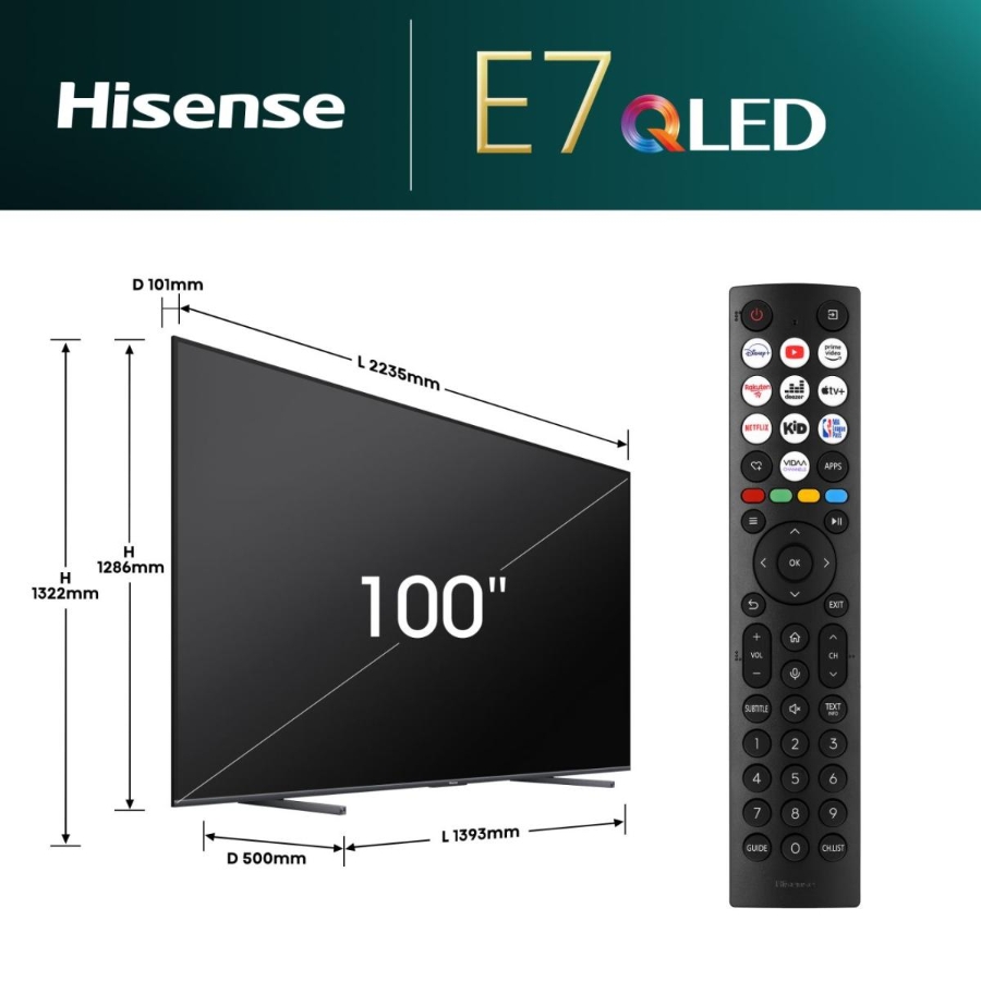 Hisense 100E7NQ 254 cm (100 Zoll) Fernseher, 4K UHD, QLED 
