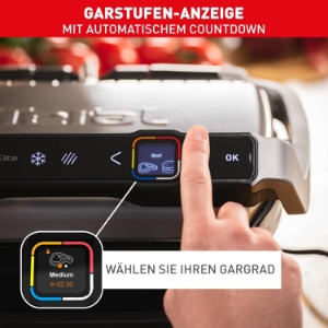 Tefal GC760D Optigrill Elite XL Kontaktgrill, 16 Programme,  Digitales Display mit Garstufenanzeige, abnehmbare XL-Platte