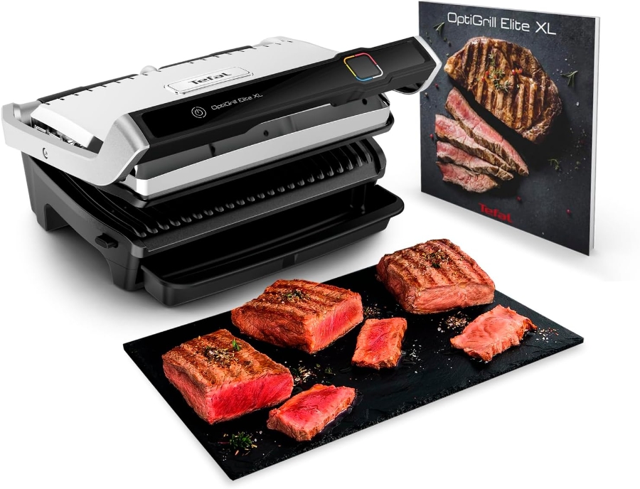 Tefal GC760D Optigrill Elite XL Kontaktgrill, 16 Programme,  Digitales Display mit Garstufenanzeige, abnehmbare XL-Platte