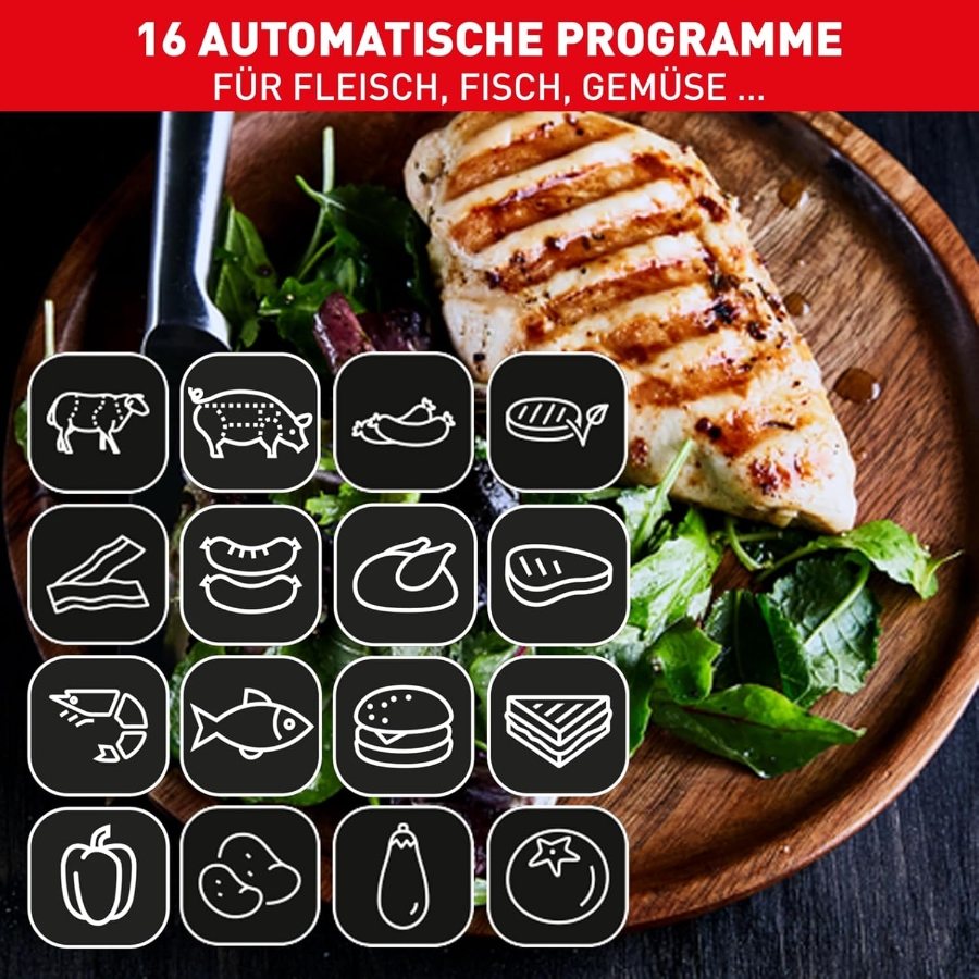 Tefal GC760D Optigrill Elite XL Kontaktgrill, 16 Programme,  Digitales Display mit Garstufenanzeige, abnehmbare XL-Platte