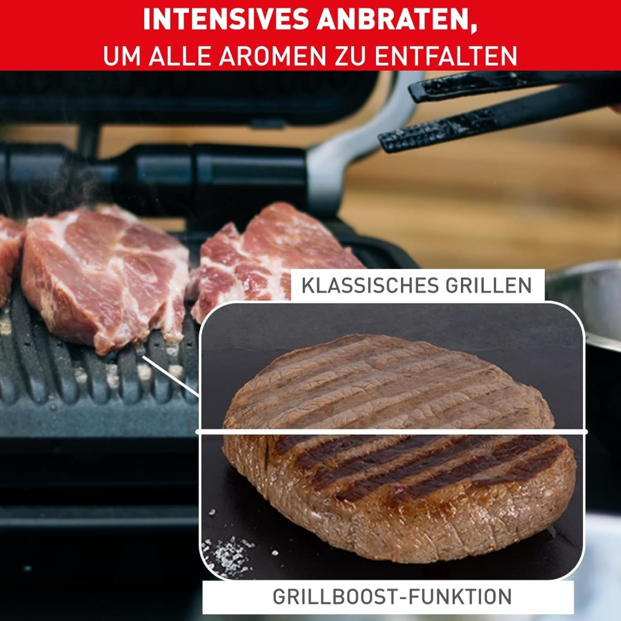 Tefal GC760D Optigrill Elite XL Kontaktgrill, 16 Programme,  Digitales Display mit Garstufenanzeige, abnehmbare XL-Platte
