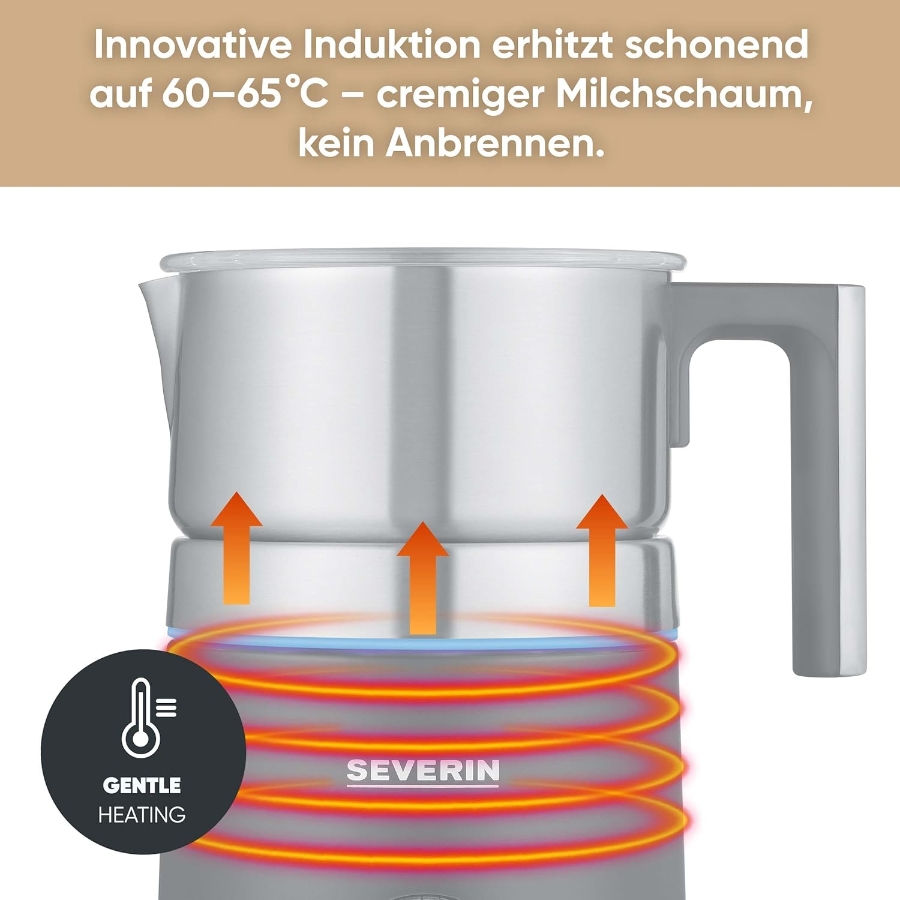 Severin SM 3587  SPUMA 700 Plus Induktions-Milchaufschäumer 13 Programme, OLED-Display, LED-Lichtring mit Statusanzeige,