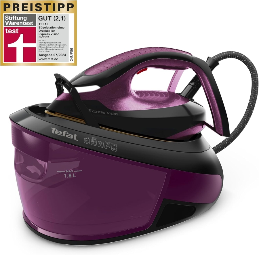 Tefal SV8152 Dampfbügelstation 1.800 ml Wassertank 480 g/Min.  extra Dampfstoß, für alle Textilien, LED an der Spitze
